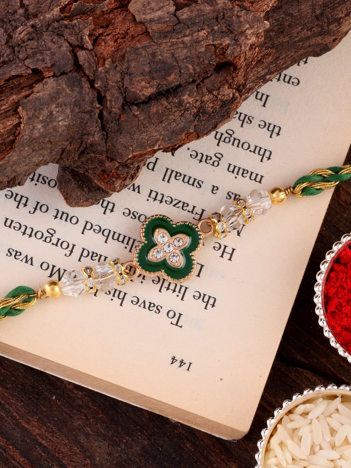 Green Laksharv Rakhi with Tilak Set and Card
