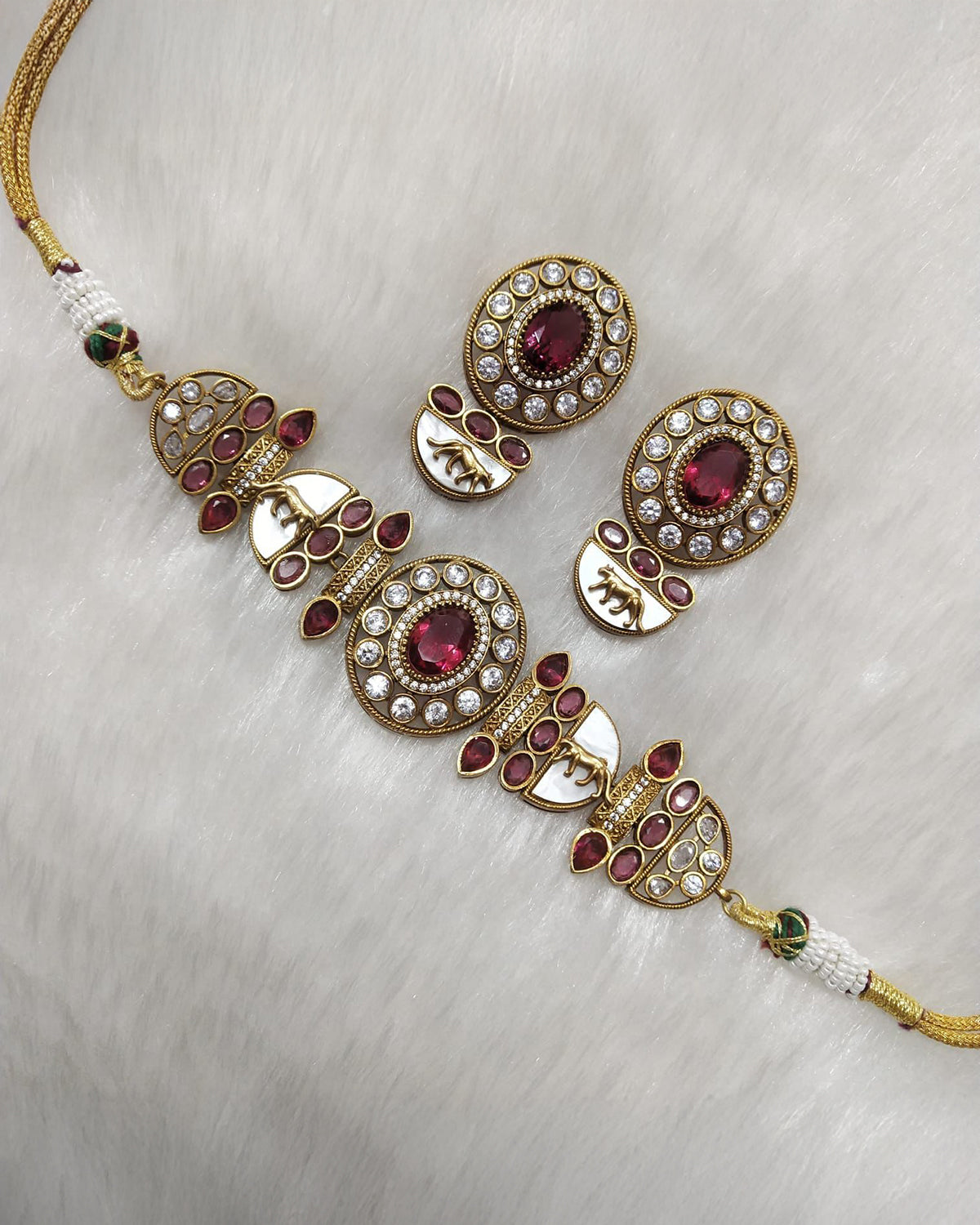 Wine Aishani Premium Sabya Inspired Necklace with Earring