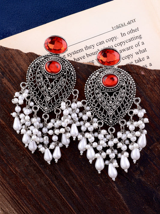 Red Girisha Boho Pearl Earring