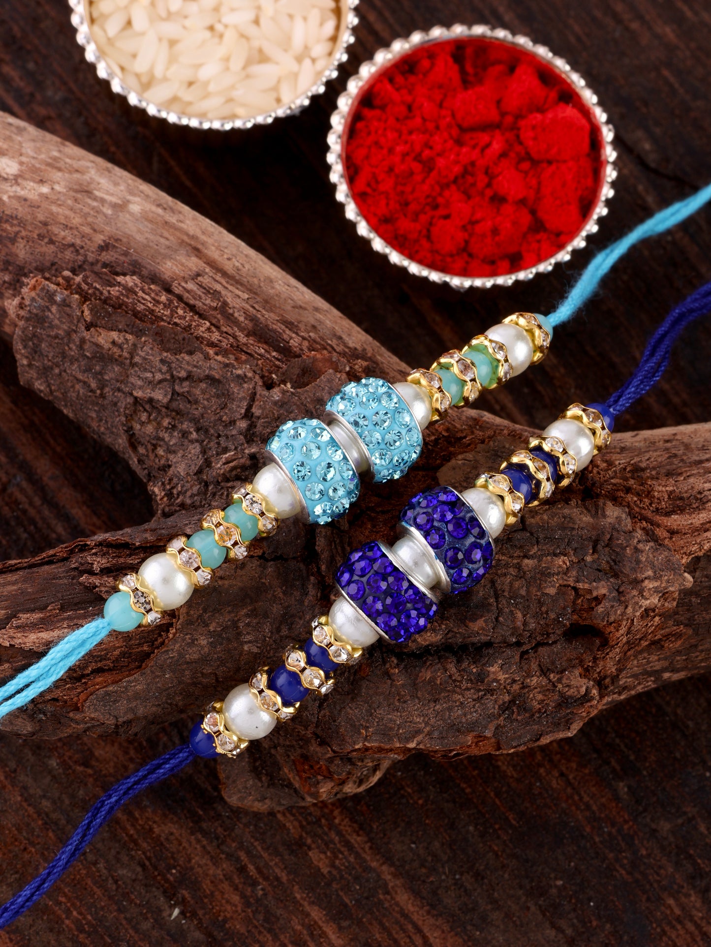 Pack of 2 - Tejomay Rakhi - Turquoise Blue : with Tilak Set and Card