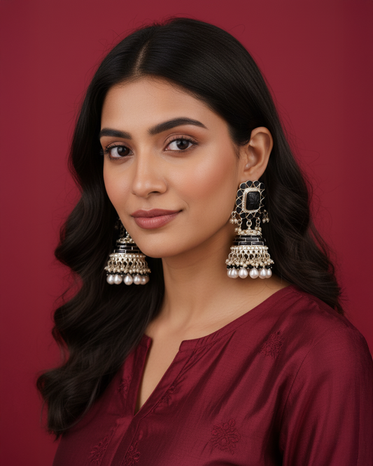 Black Trinaya Meenakari Jhumka