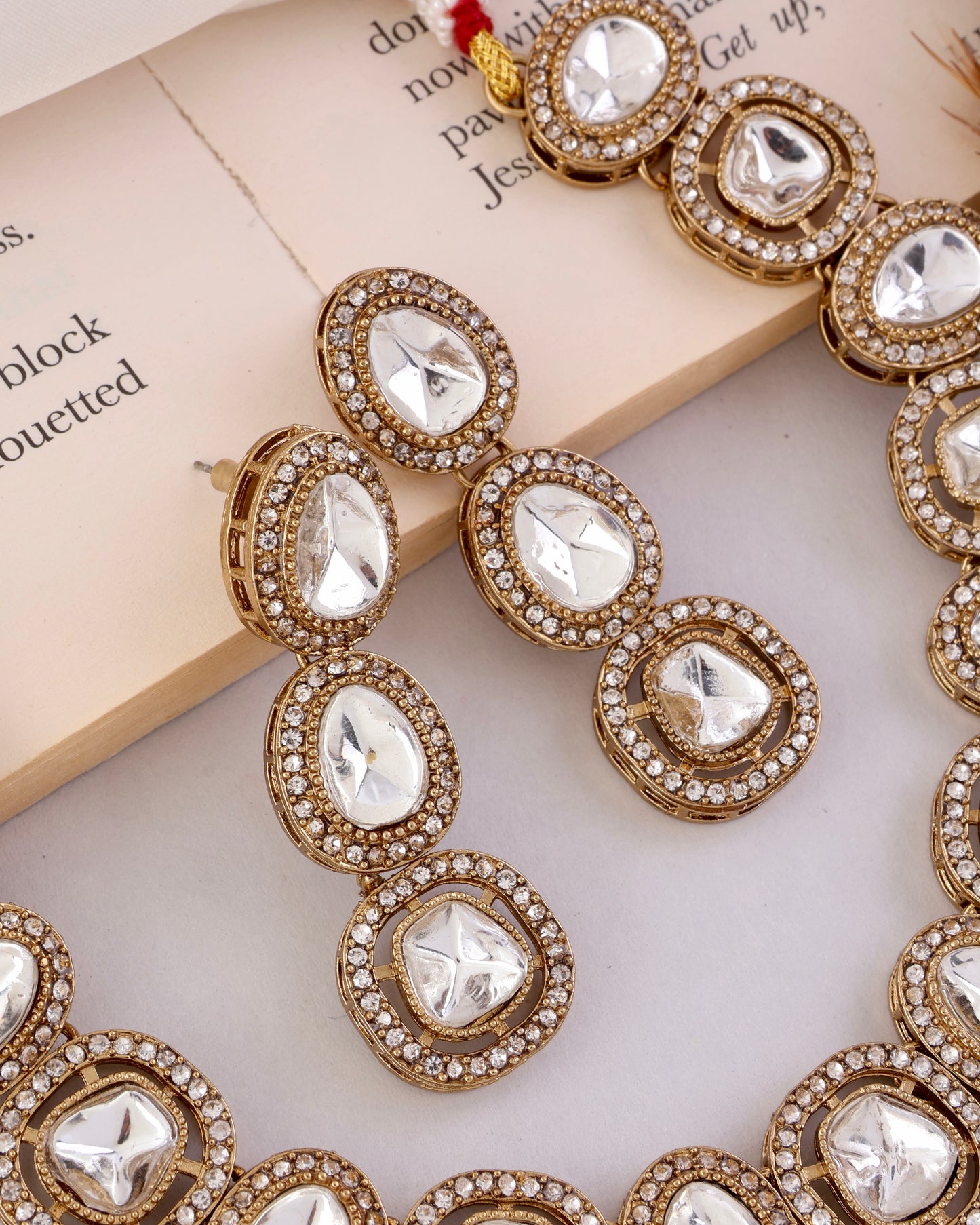 Silver Rishita Premium Polki Dupe Necklace with Earring and Teeka