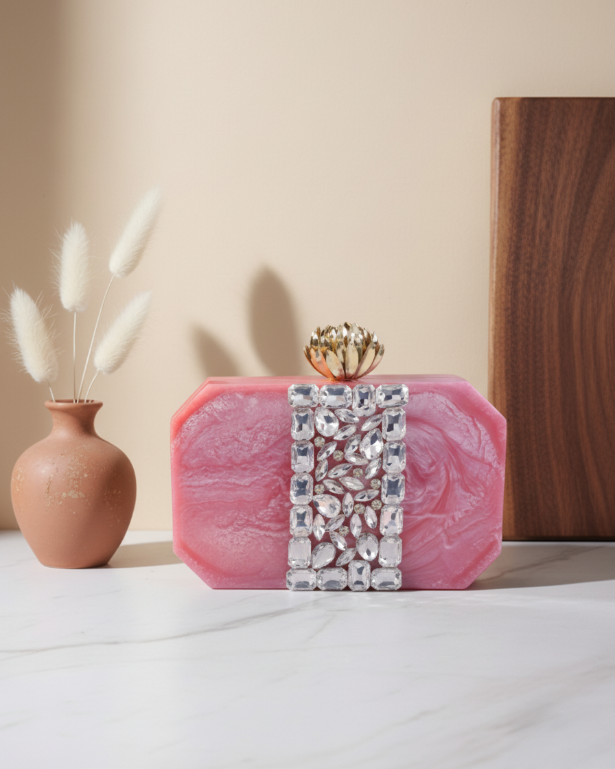 Blush Marina Emblished Resin Clutch