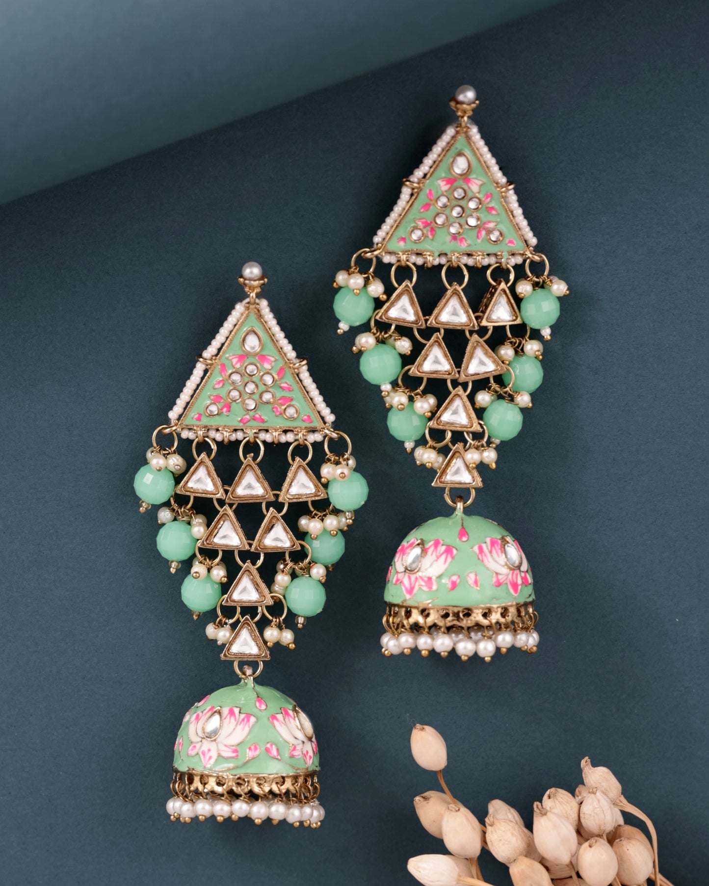 Mint Tisha Meenakari Jhumka