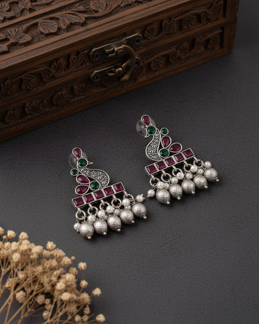 Soumya Silver Lookalike Peacock Earring