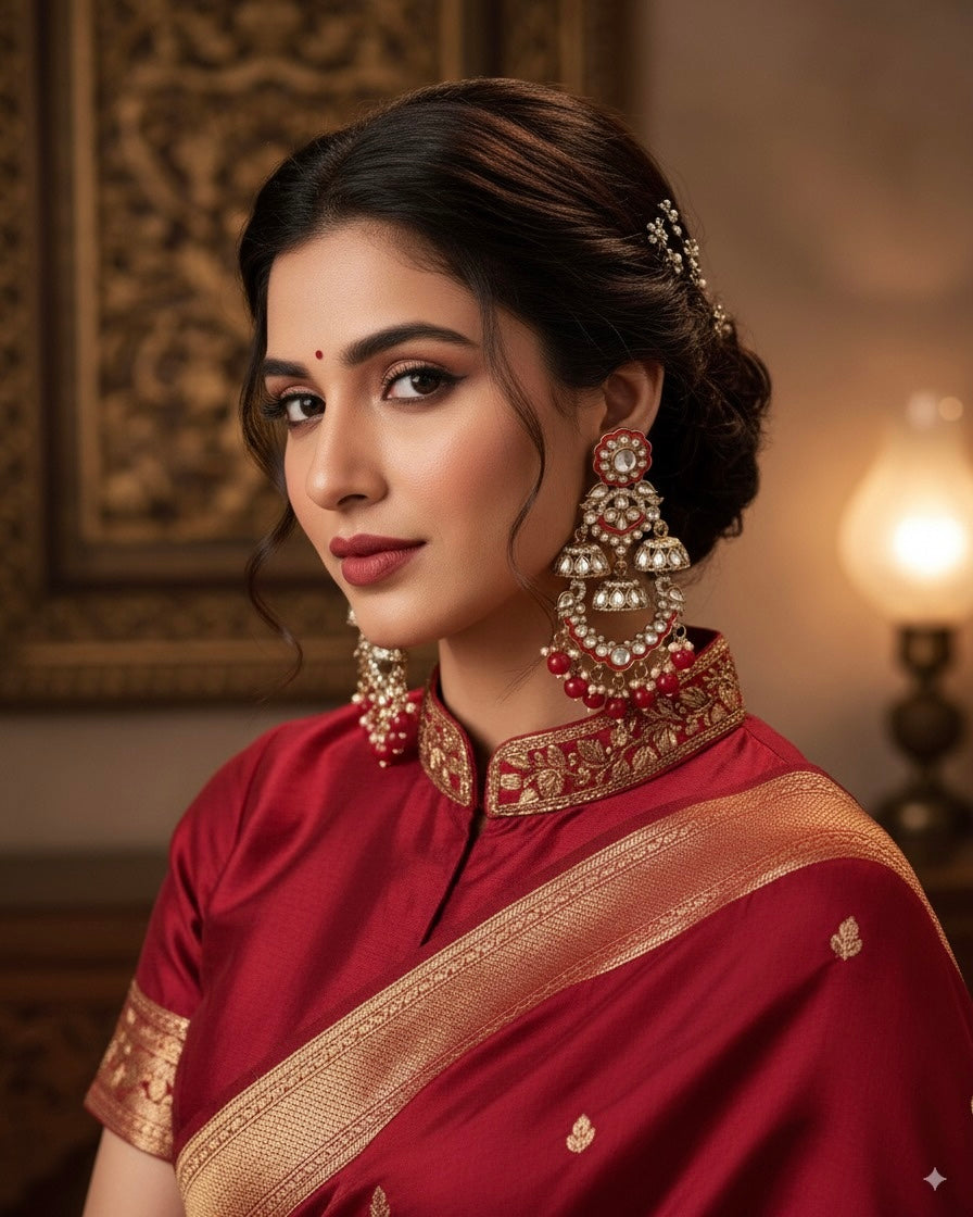 Red Taha Meenakari Zircon Jhumki Earring
