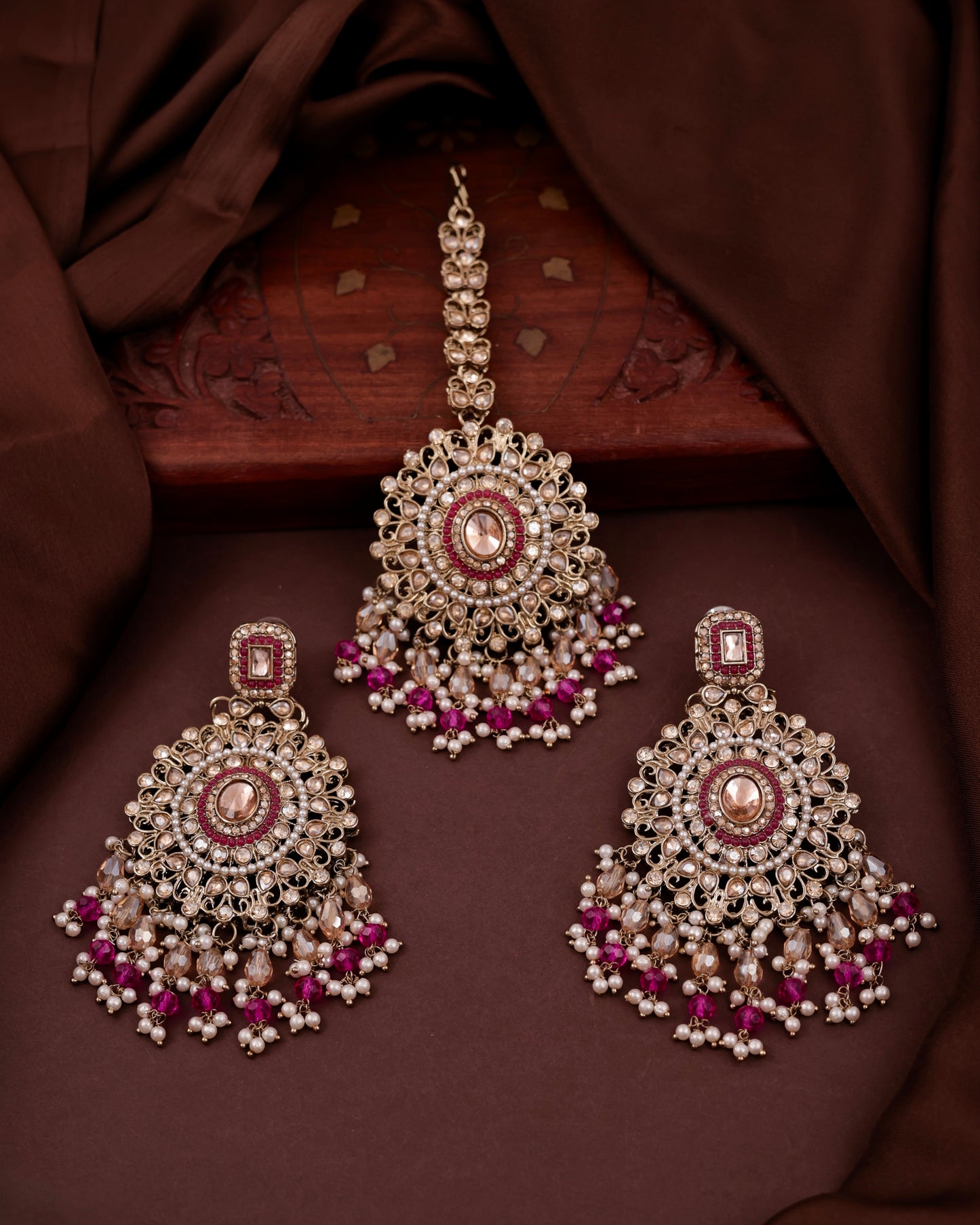 Pink Tavisha Punjabi Pakistani Teeka Chandbali Set