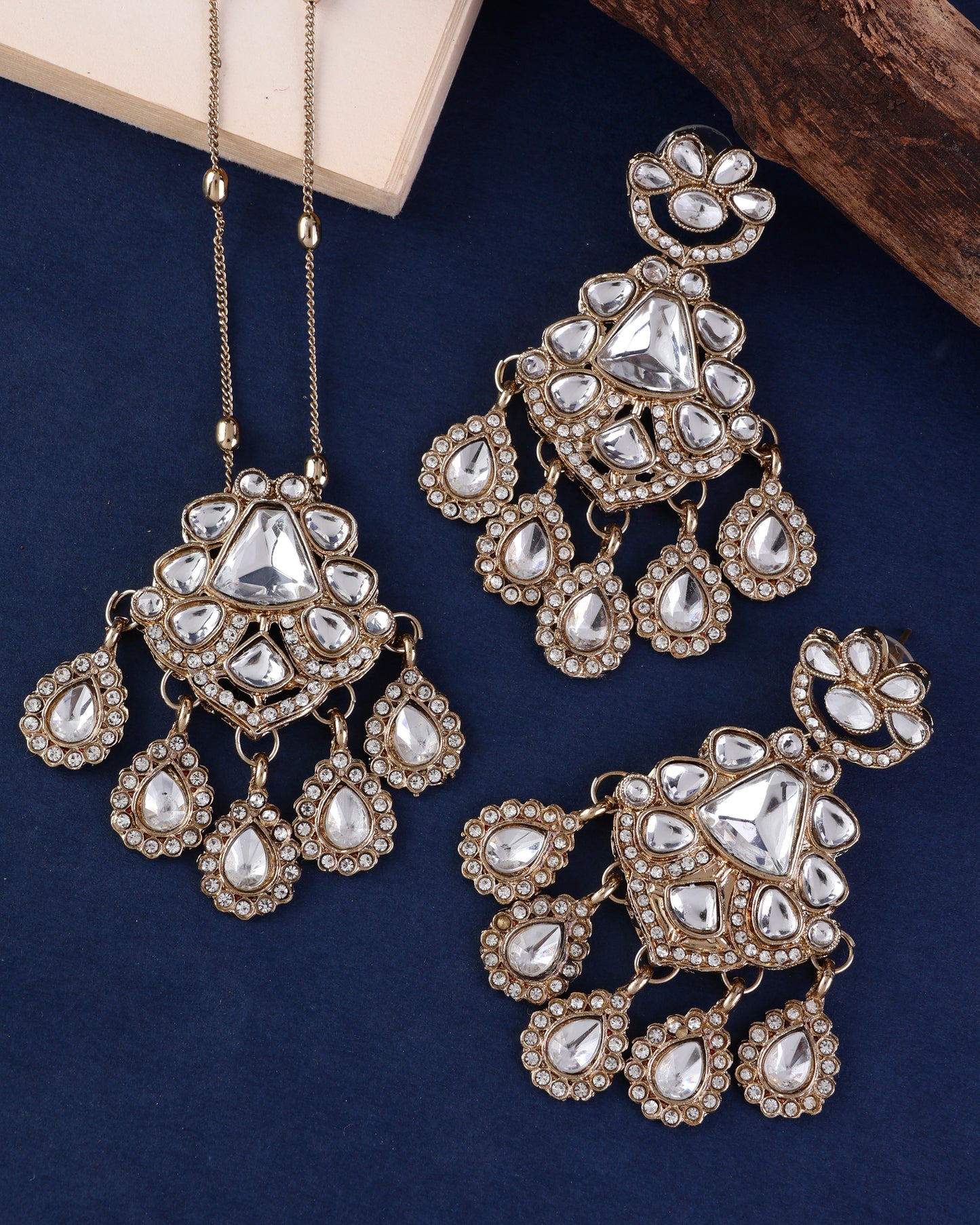 Tejaswi Polki Dupe Long Necklace Set with Statement Chandbali Earring
