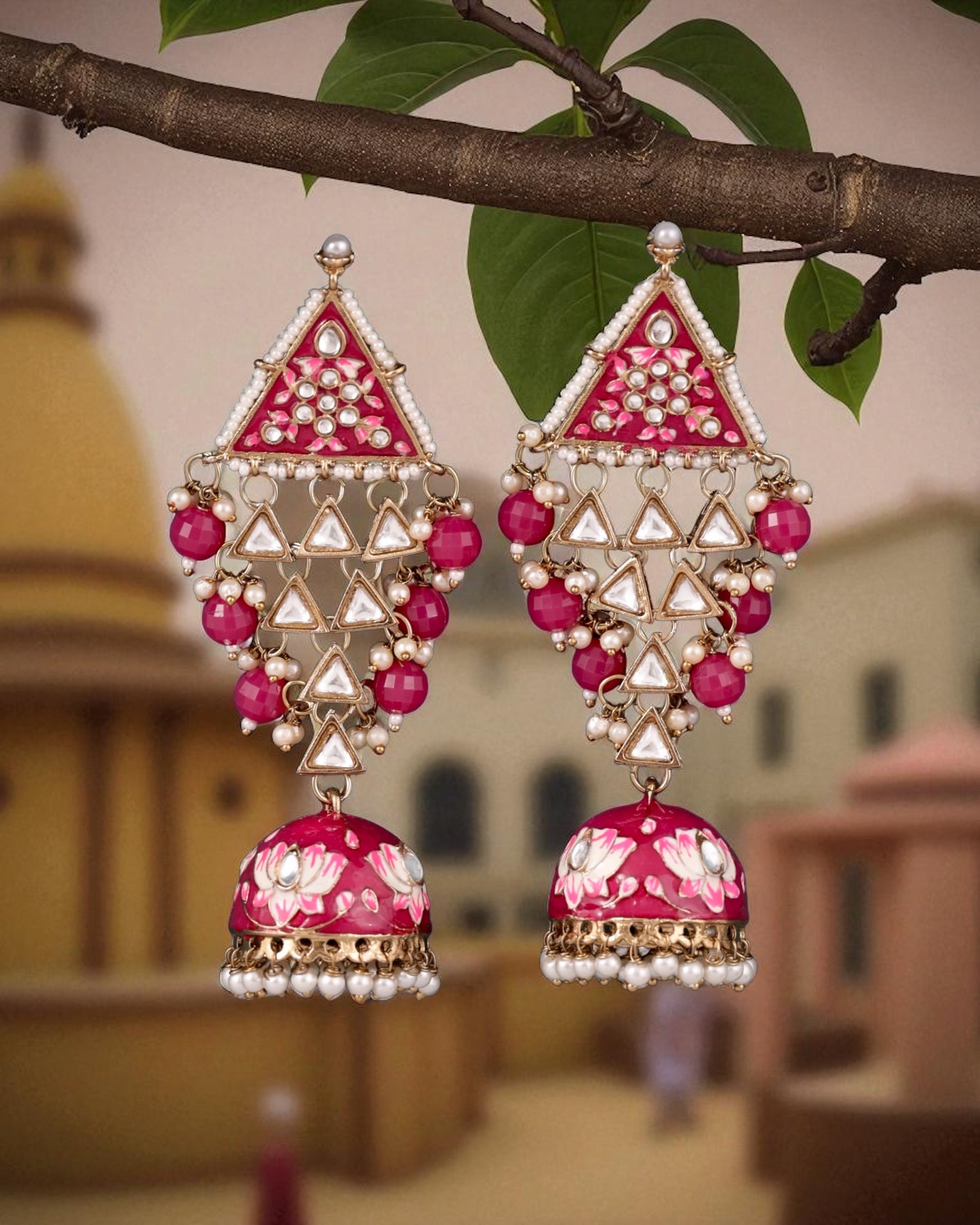 Pink Tisha Meenakari Jhumka