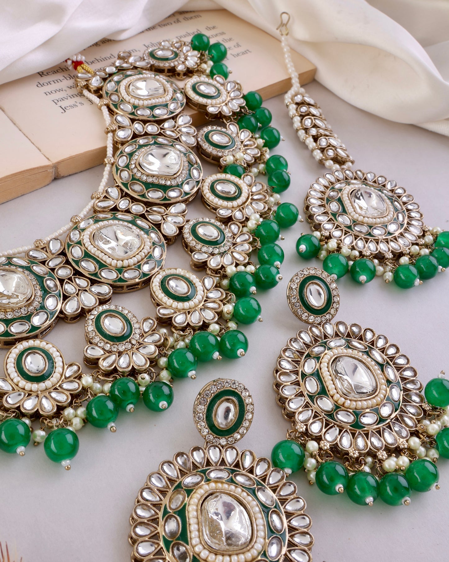 Green Vyanika Necklace Earring with Teeka