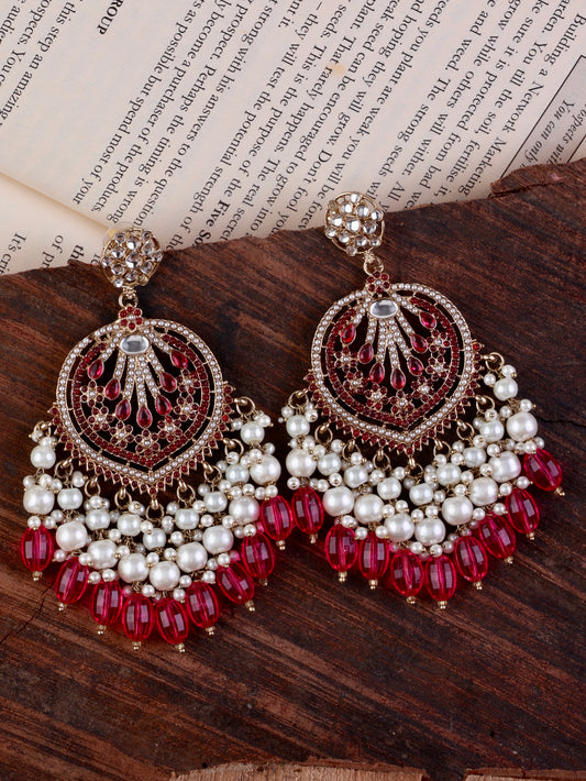 Dark Pink Ishmeet Designer Jadau Pakistani Chandbali