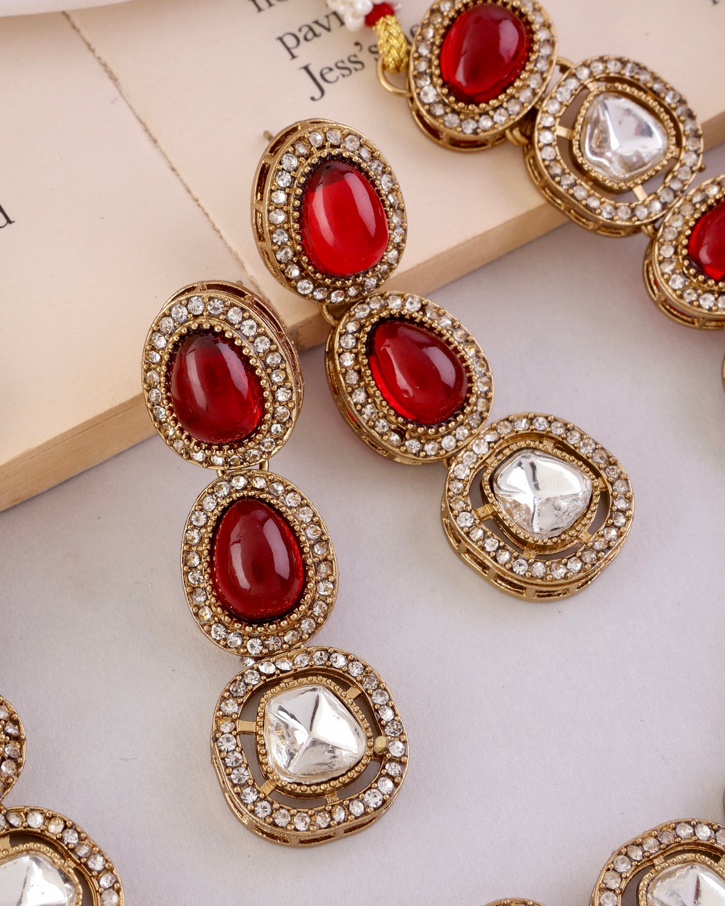 Ruby Rishita Premium Polki Dupe Necklace with Earring and Teeka
