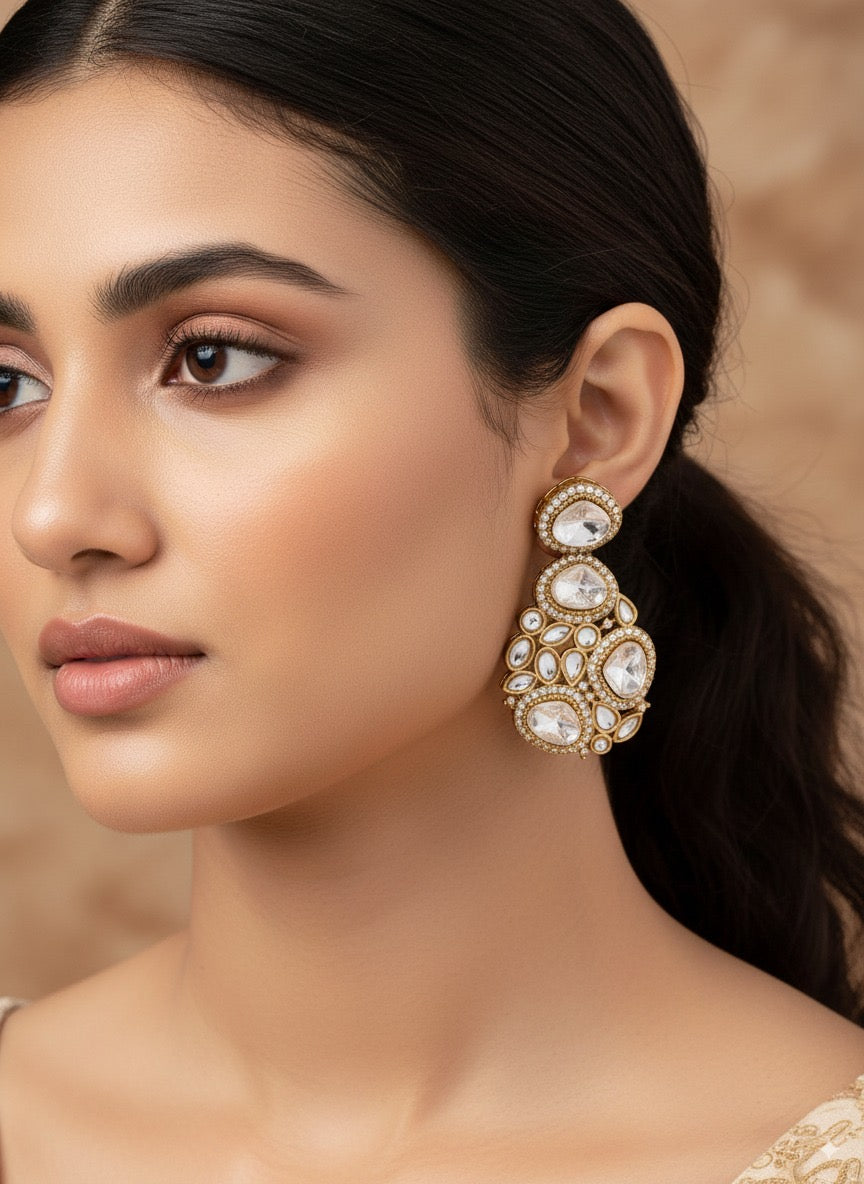 Anureet Premium Designer Zircone Polki Dupe Earring