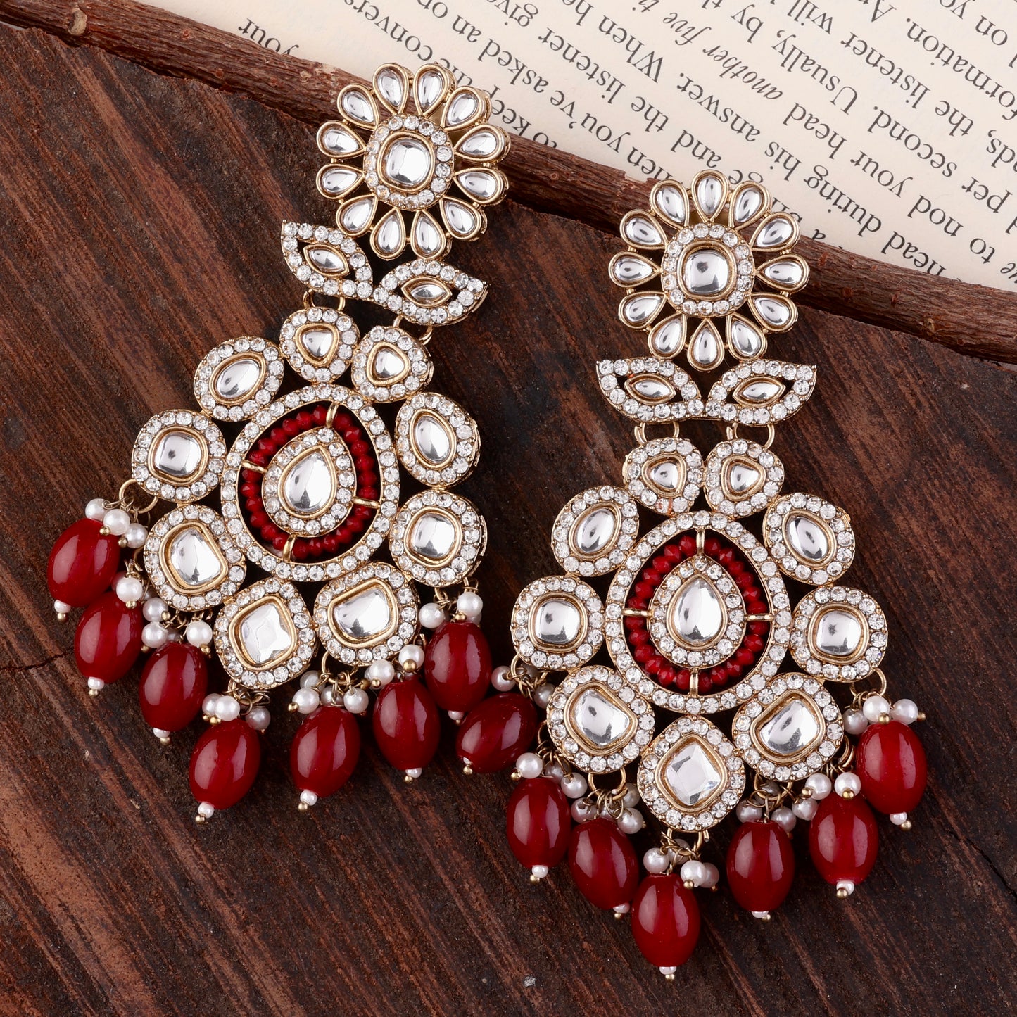 Red Ivaan Designer Earring with Zircone Stone Detailing