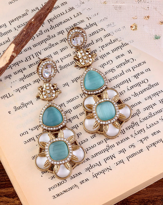 Turquoise Asher Designer Earring with Premium Monalisa and Zircone Stone Detailing