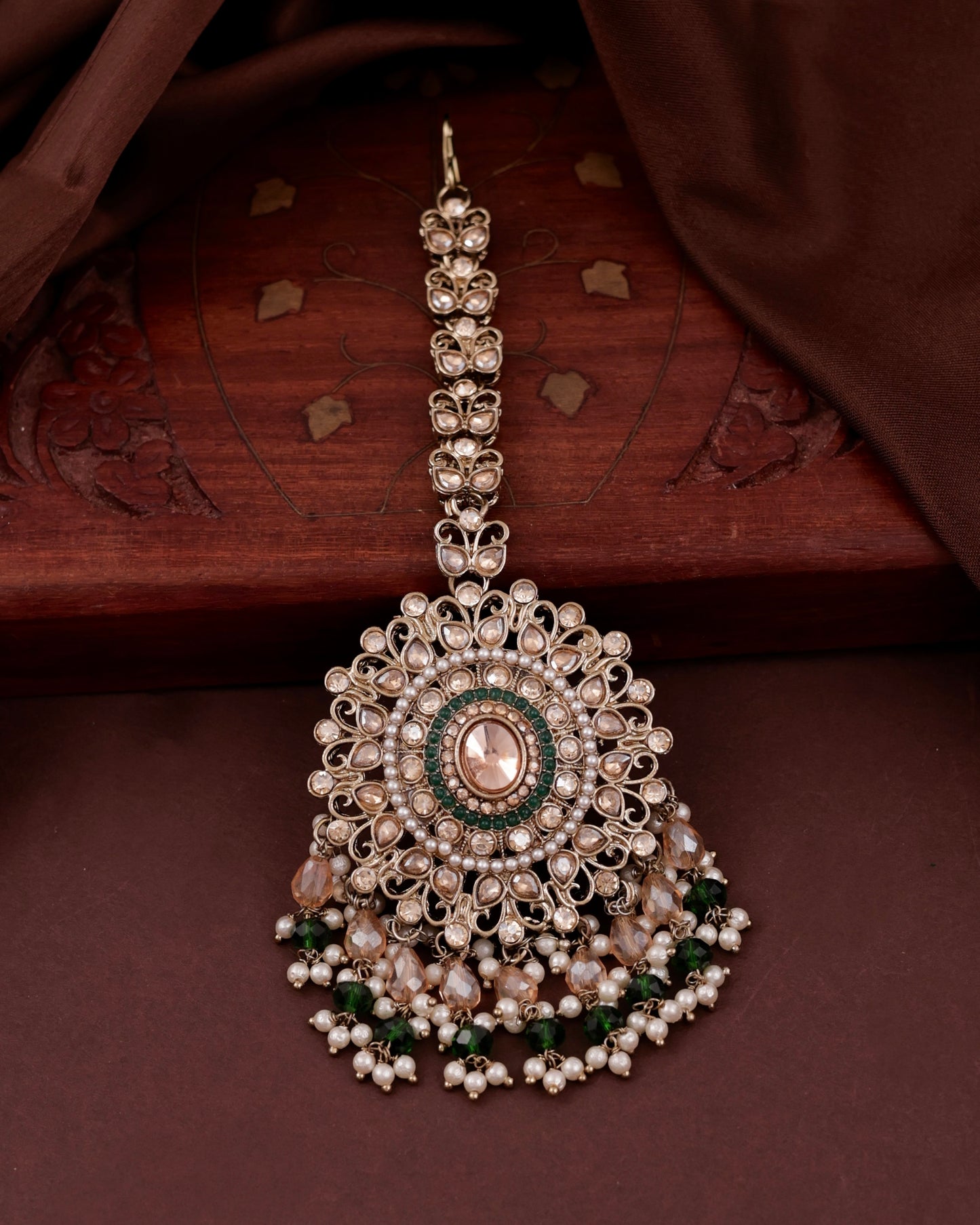 Green Tavisha Punjabi Pakistani Teeka Chandbali Set