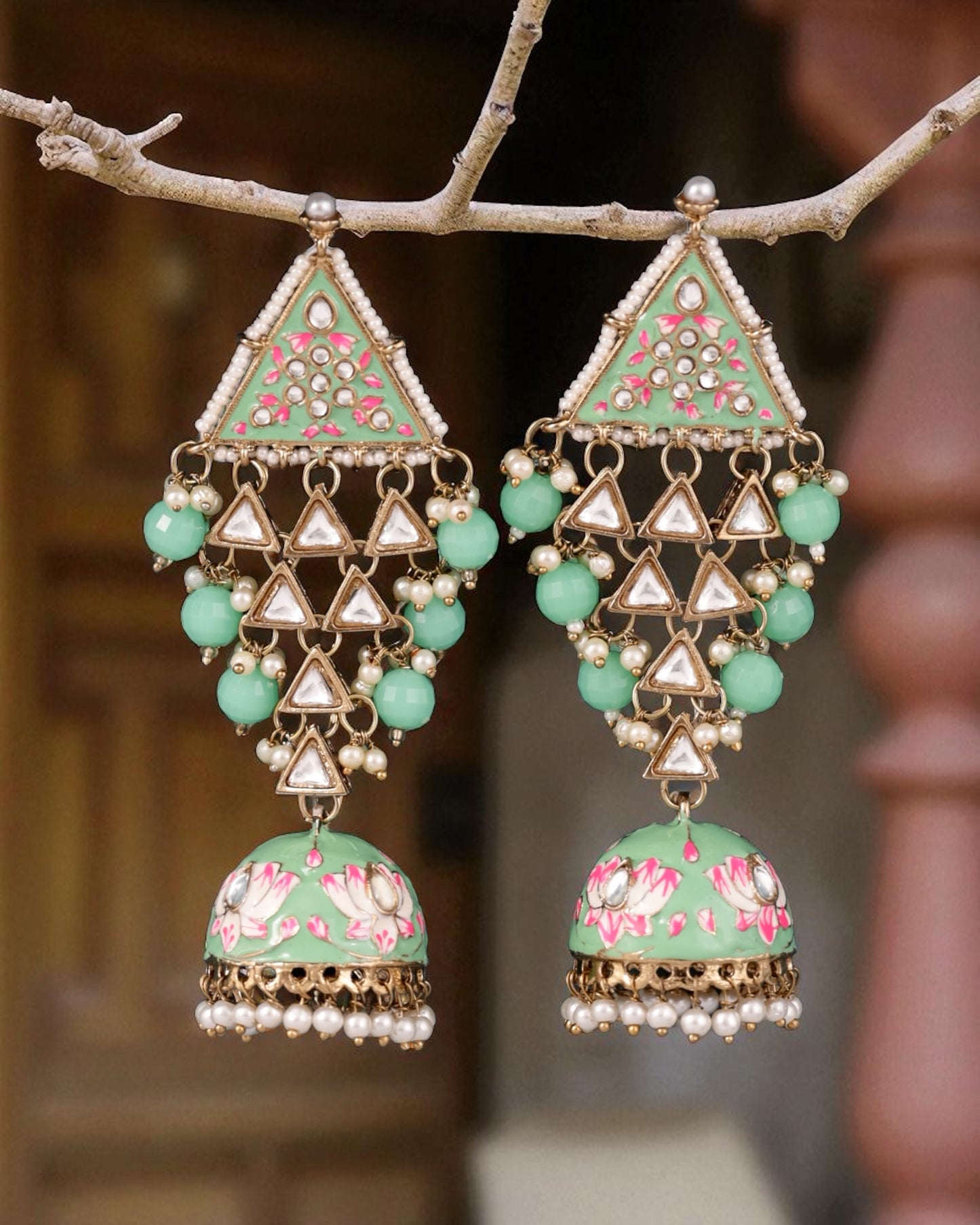 Mint Tisha Meenakari Jhumka