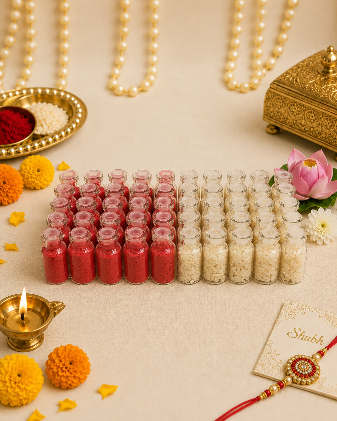 Mini Roli Chawal Glass Bottles Set