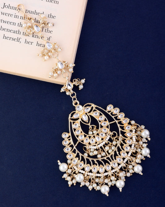 Gold Ishani Kundan Pearl Mangteeka