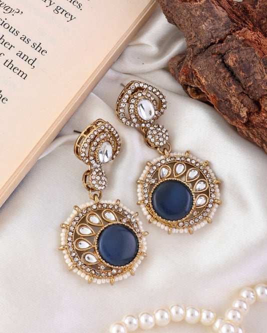 Blue Tanshika Premium Designer Zircone Polki Dupe Earring