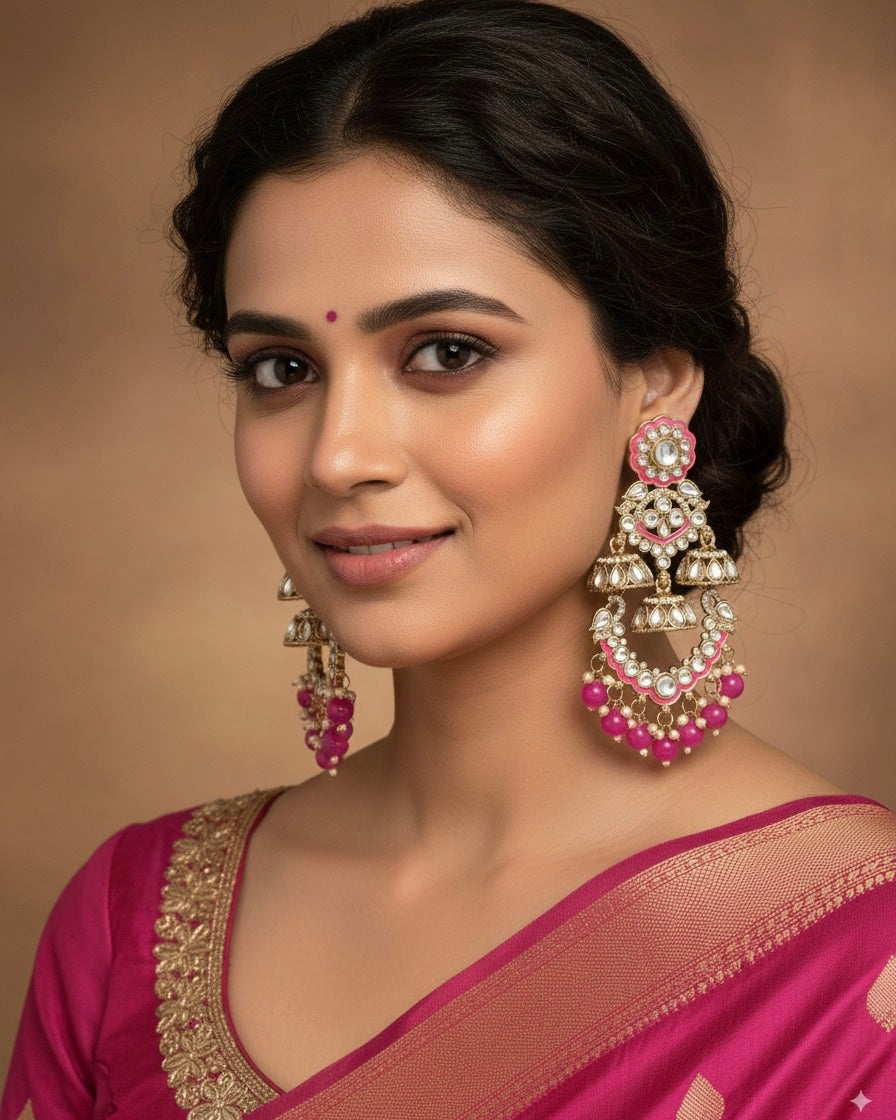 Pink Taha Meenakari Zircon Jhumki Earring