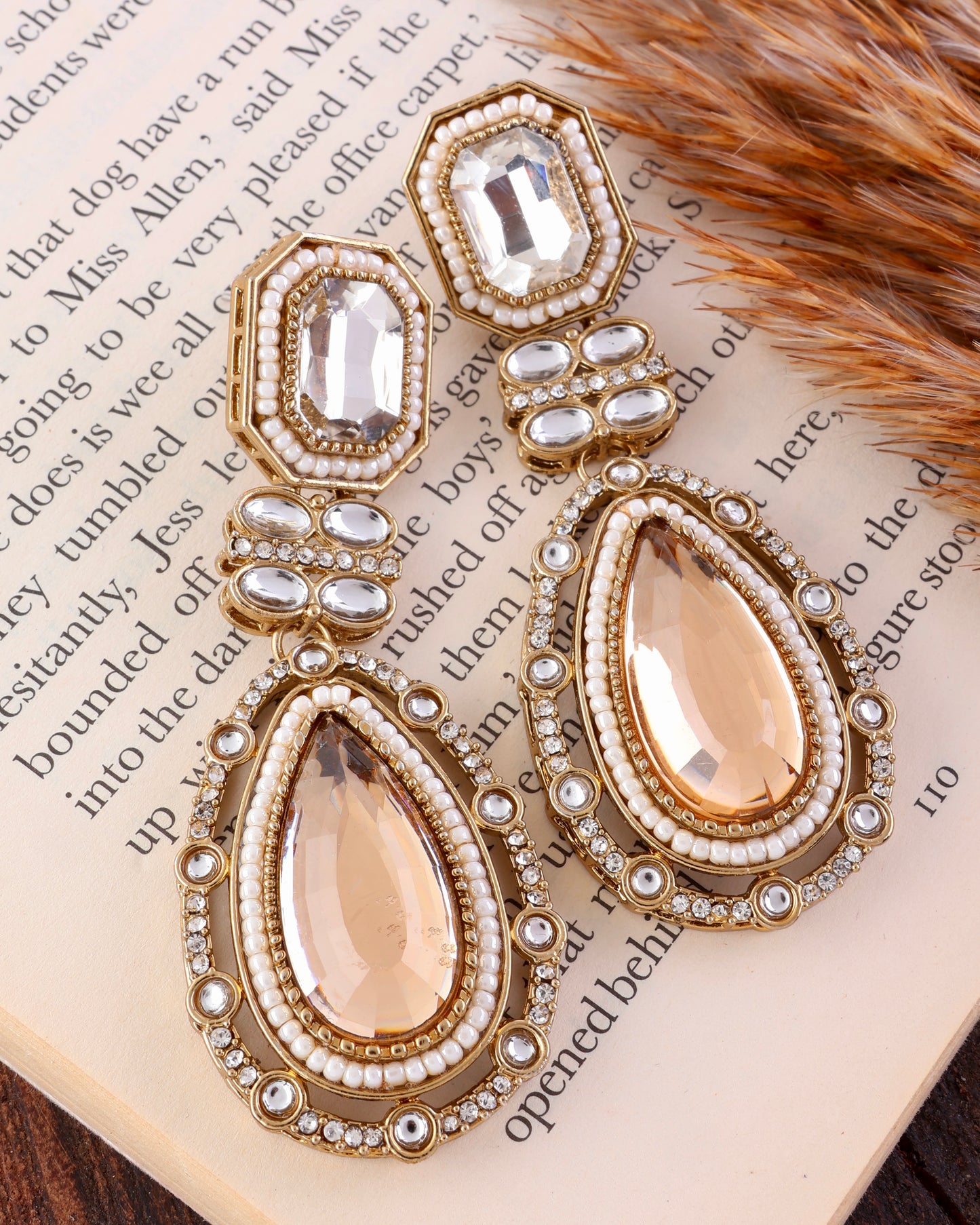 Gold Aarit Premium Designer Zircone Polki Dupe Earring
