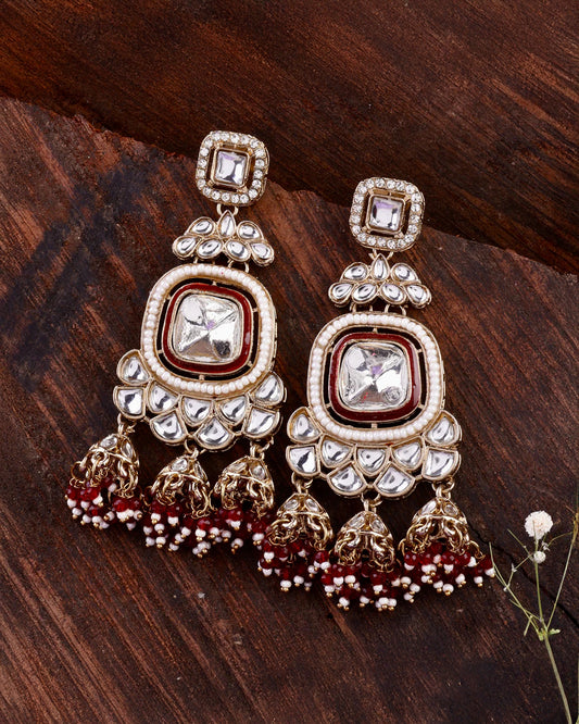 Maroon Anay Designer Earring with Jhumki Detailing