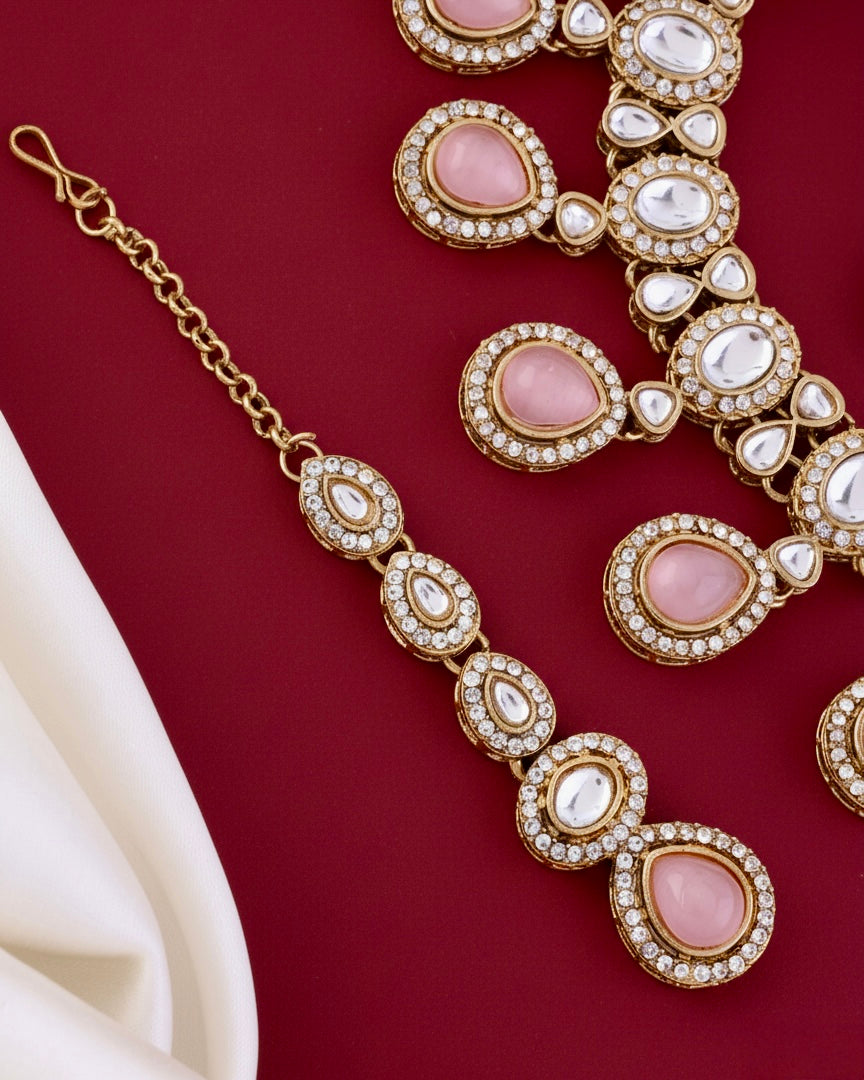Blush Nivaya Premium Polki Dupe Necklace with Earring and Teeka
