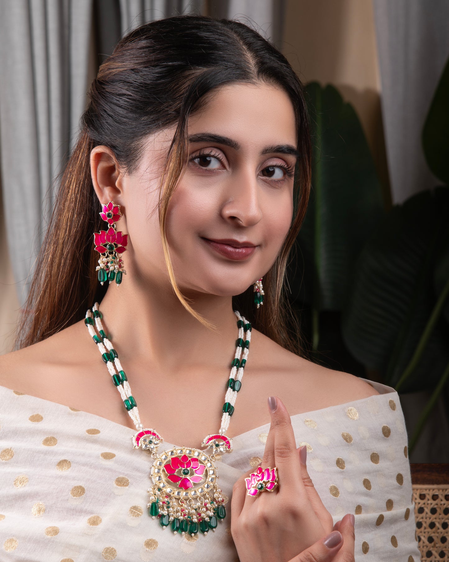 Pushkara Long Necklace Set with Earring & Ring