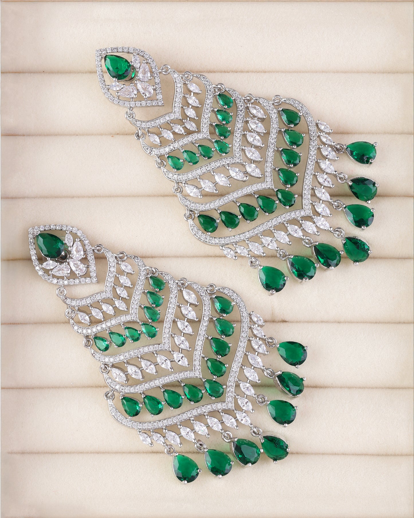 Silver with Green Debora AD Chandbali