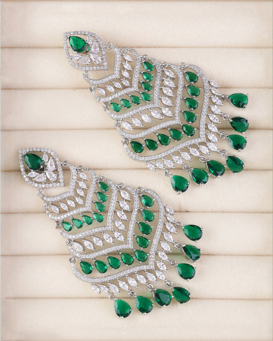 Silver with Green Debora AD Chandbali