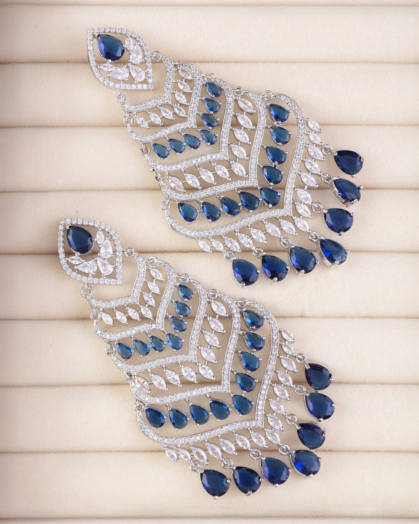 Silver with Blue Debora AD Chandbali