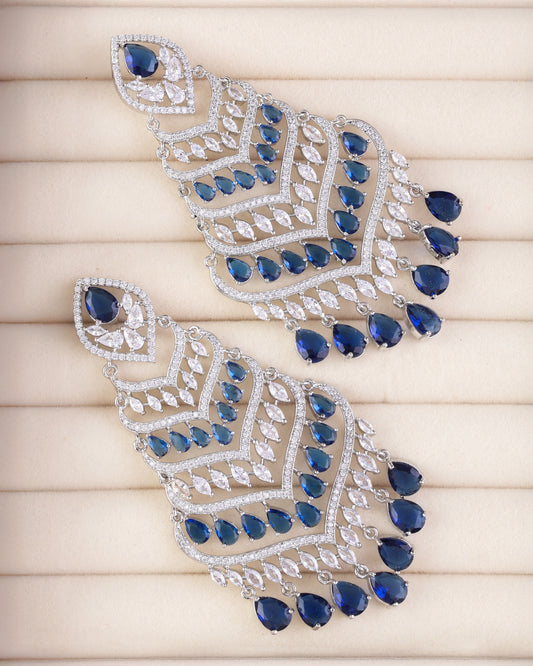 Silver with Blue Debora AD Chandbali