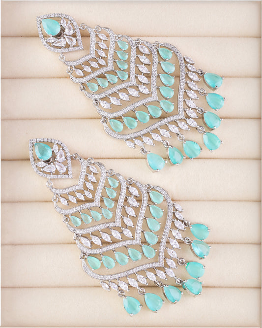 Silver with Mint Debora AD Chandbali