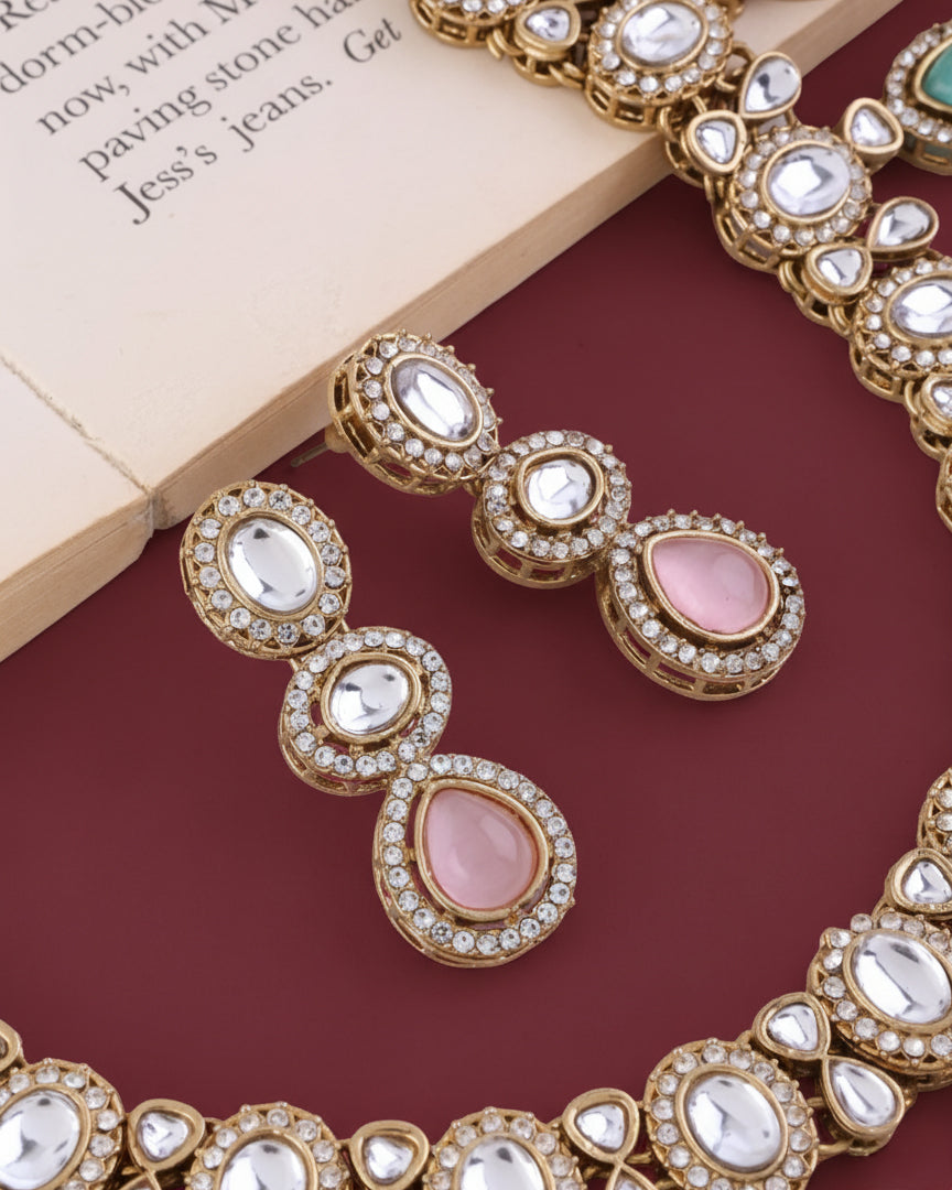 Pastel Nivaya Premium Polki Dupe Necklace with Earring and Teeka