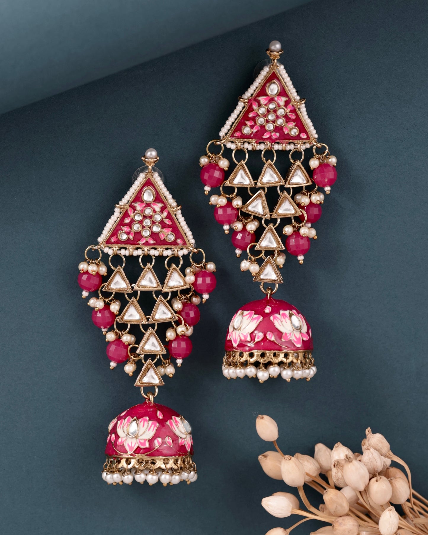 Pink Tisha Meenakari Jhumka