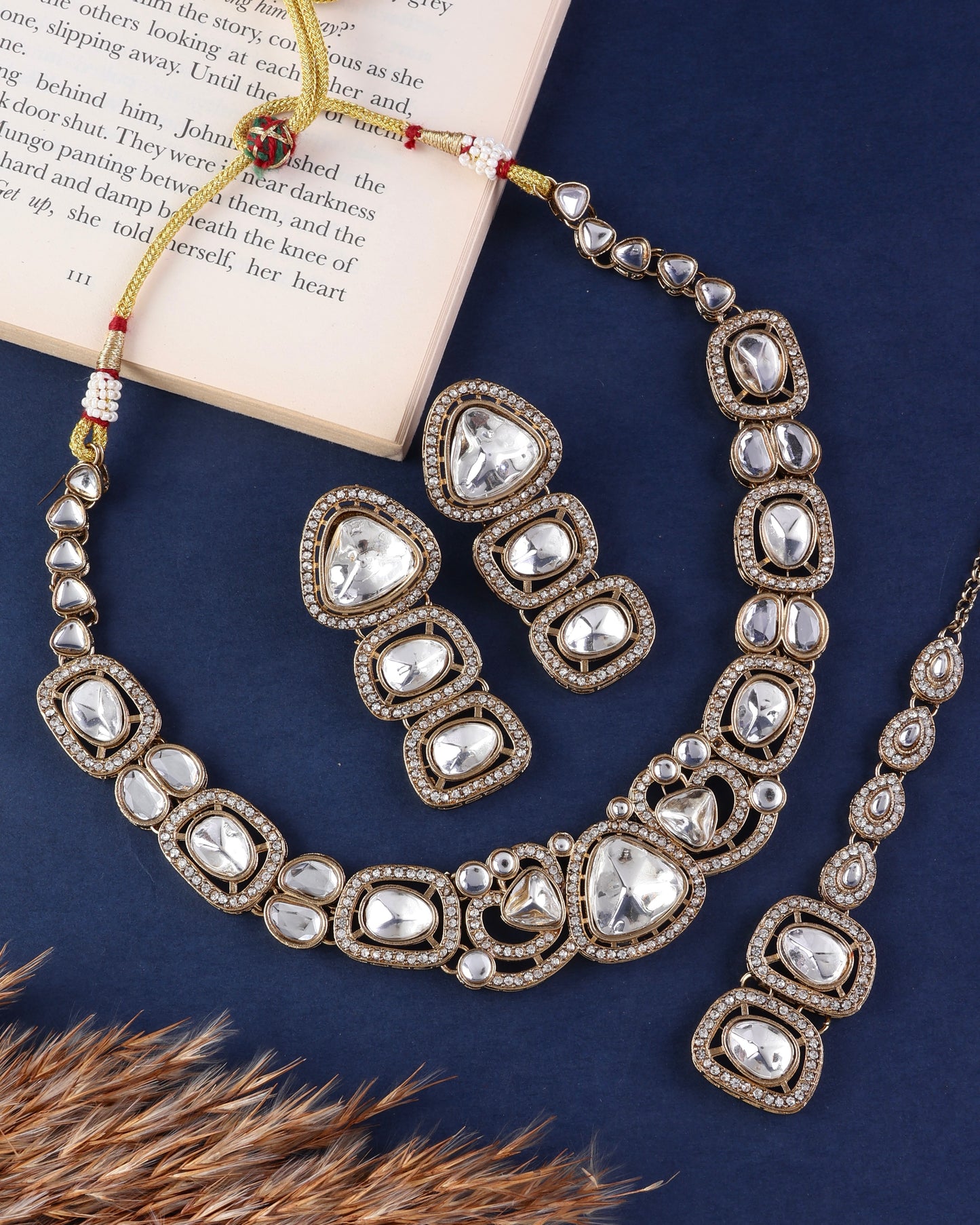 Varnika Premium Polki Dupe Necklace with Earring and Teeka