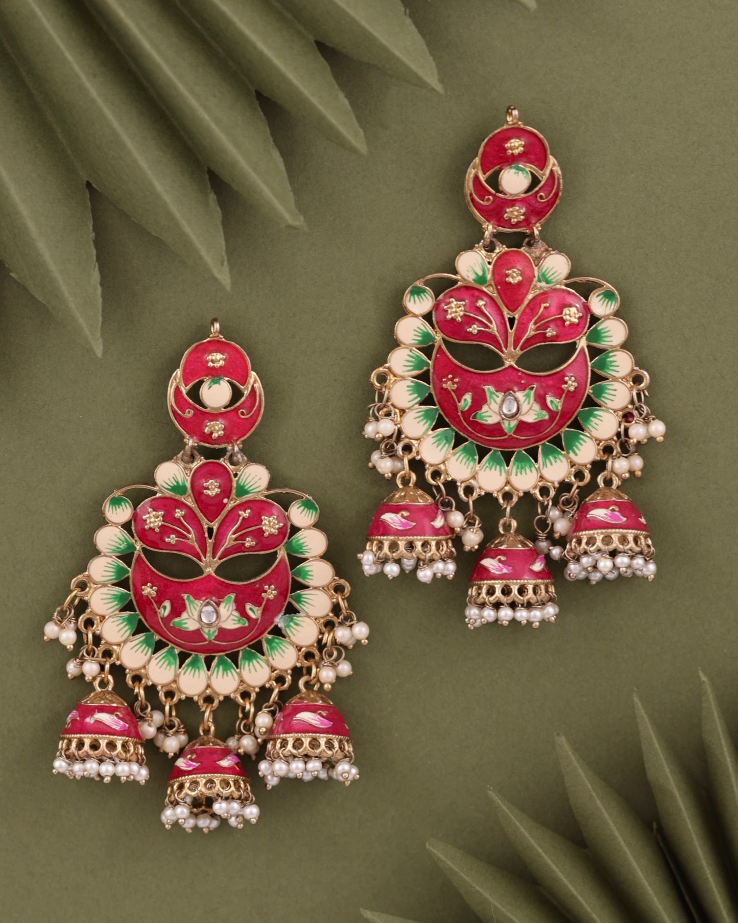 Pink Charvi Meenakari Jhumka