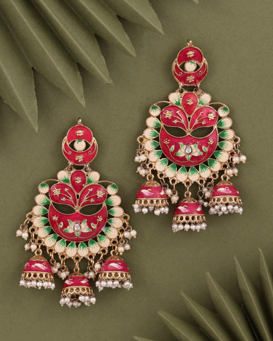 Pink Charvi Meenakari Jhumka