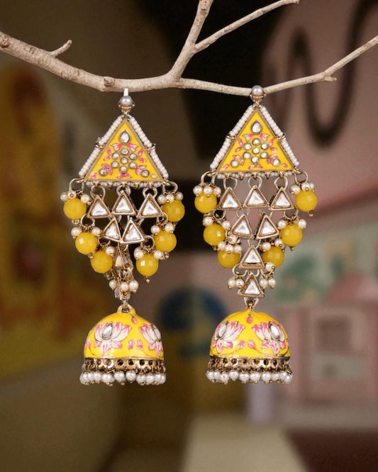 Yellow Tisha Meenakari Jhumka