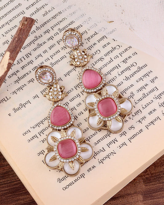 Blush Asher Designer Earring with Premium Monalisa and Zircone Stone Detailing