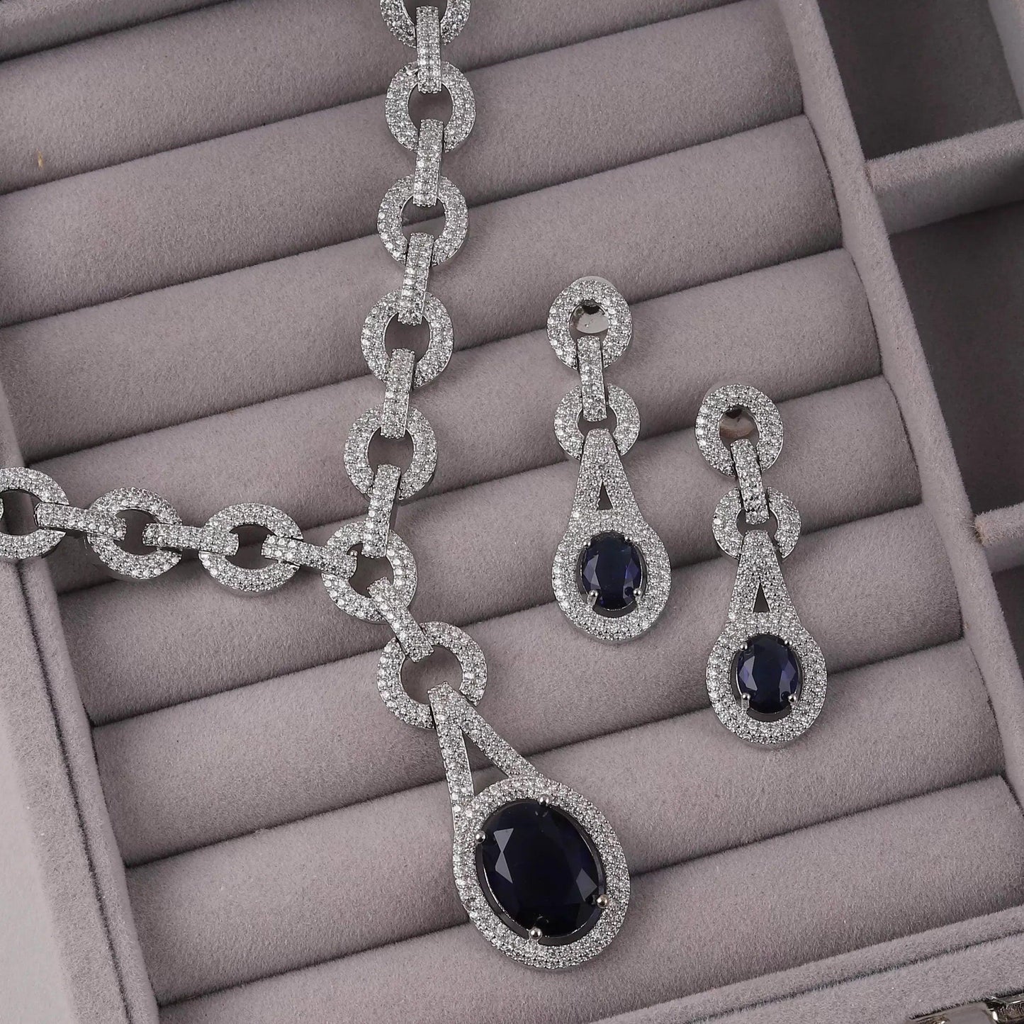 Blue Isabella American Diamond Necklace Set