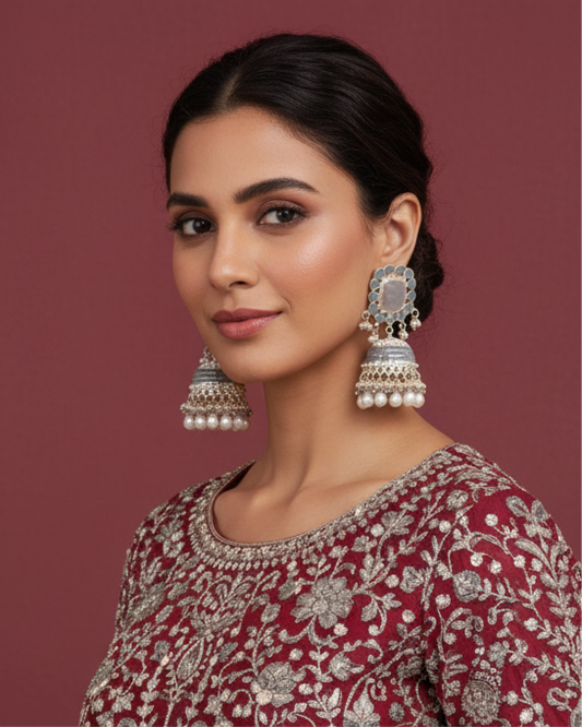 Grey Trinaya Meenakari Jhumka