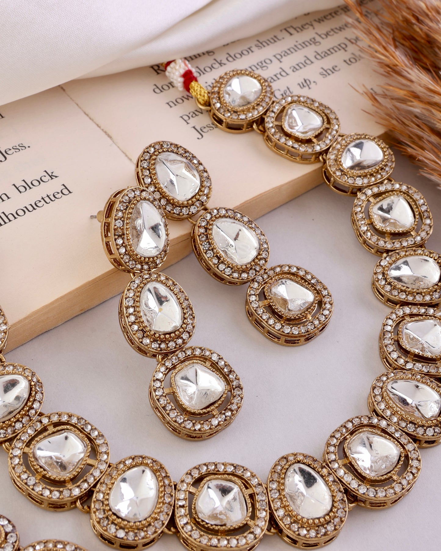 Silver Rishita Premium Polki Dupe Necklace with Earring and Teeka