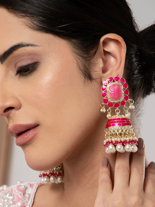 Pink Trinaya Meenakari Jhumka