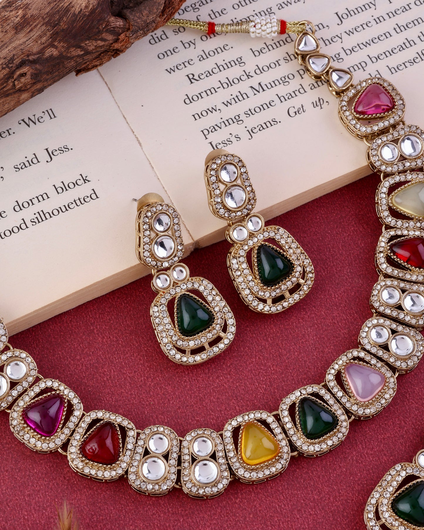 Multi Zorawar Premium Polki Dupe Necklace with Earring and Teeka