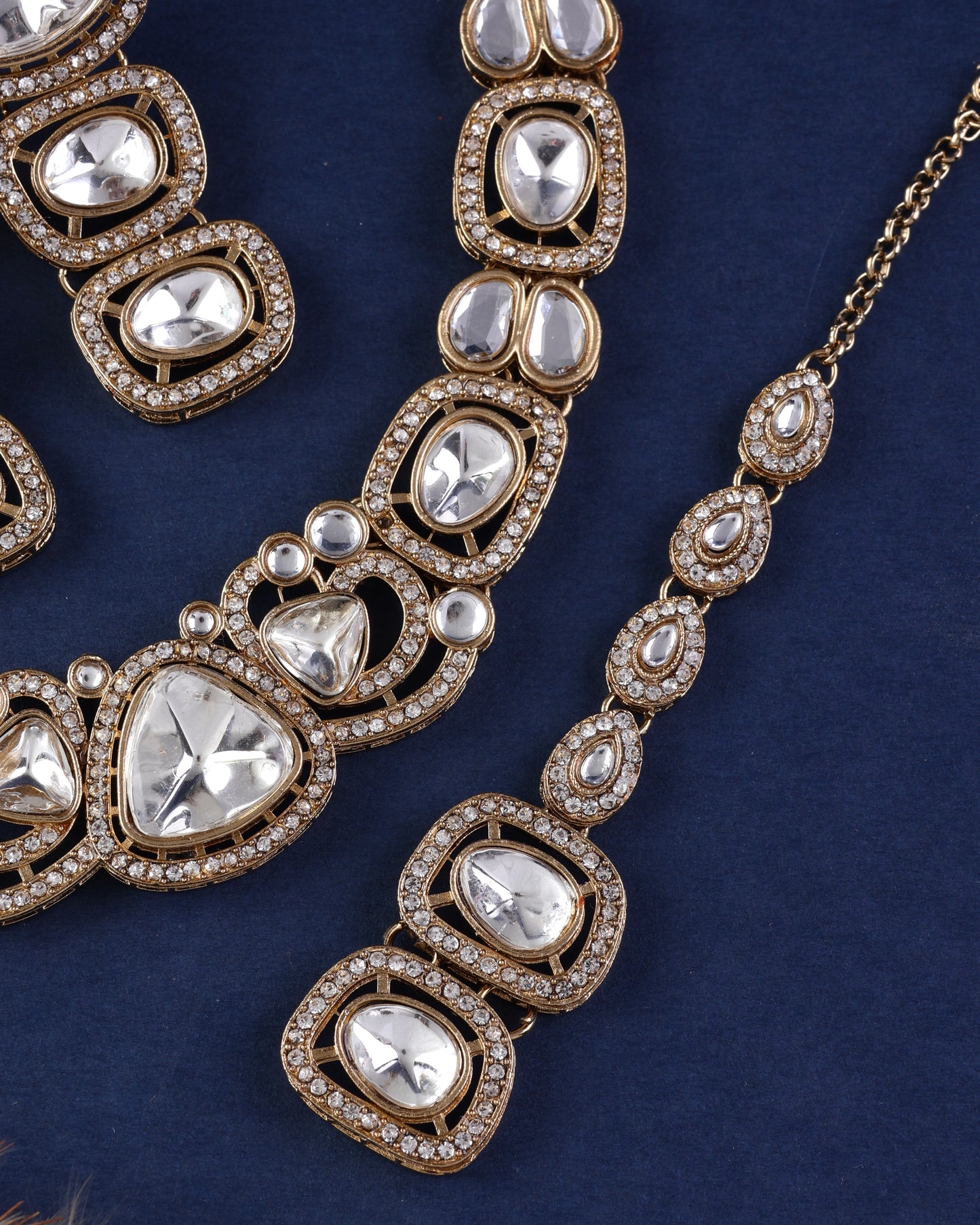 Varnika Premium Polki Dupe Necklace with Earring and Teeka