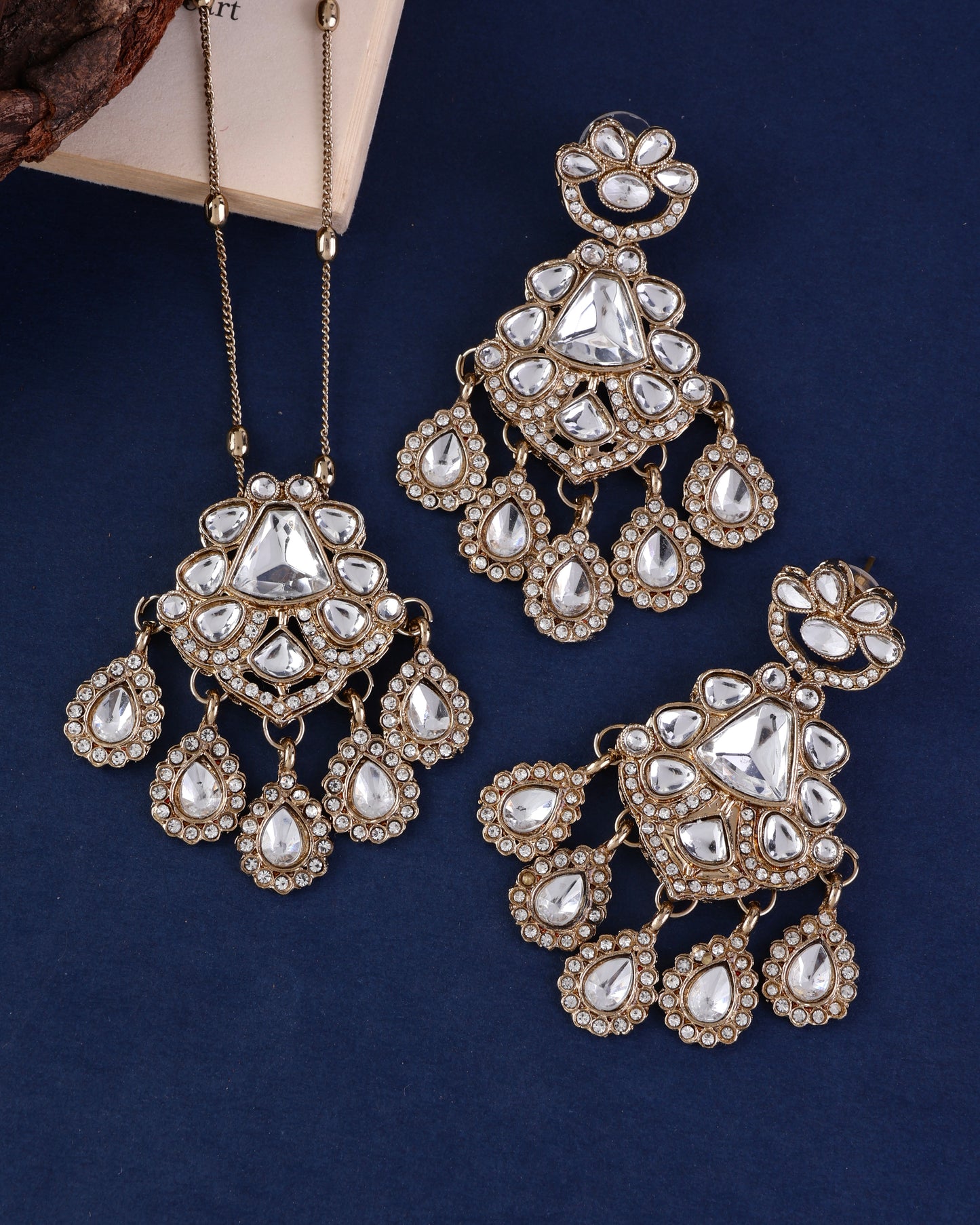 Tejaswi Polki Dupe Long Necklace Set with Statement Chandbali Earring