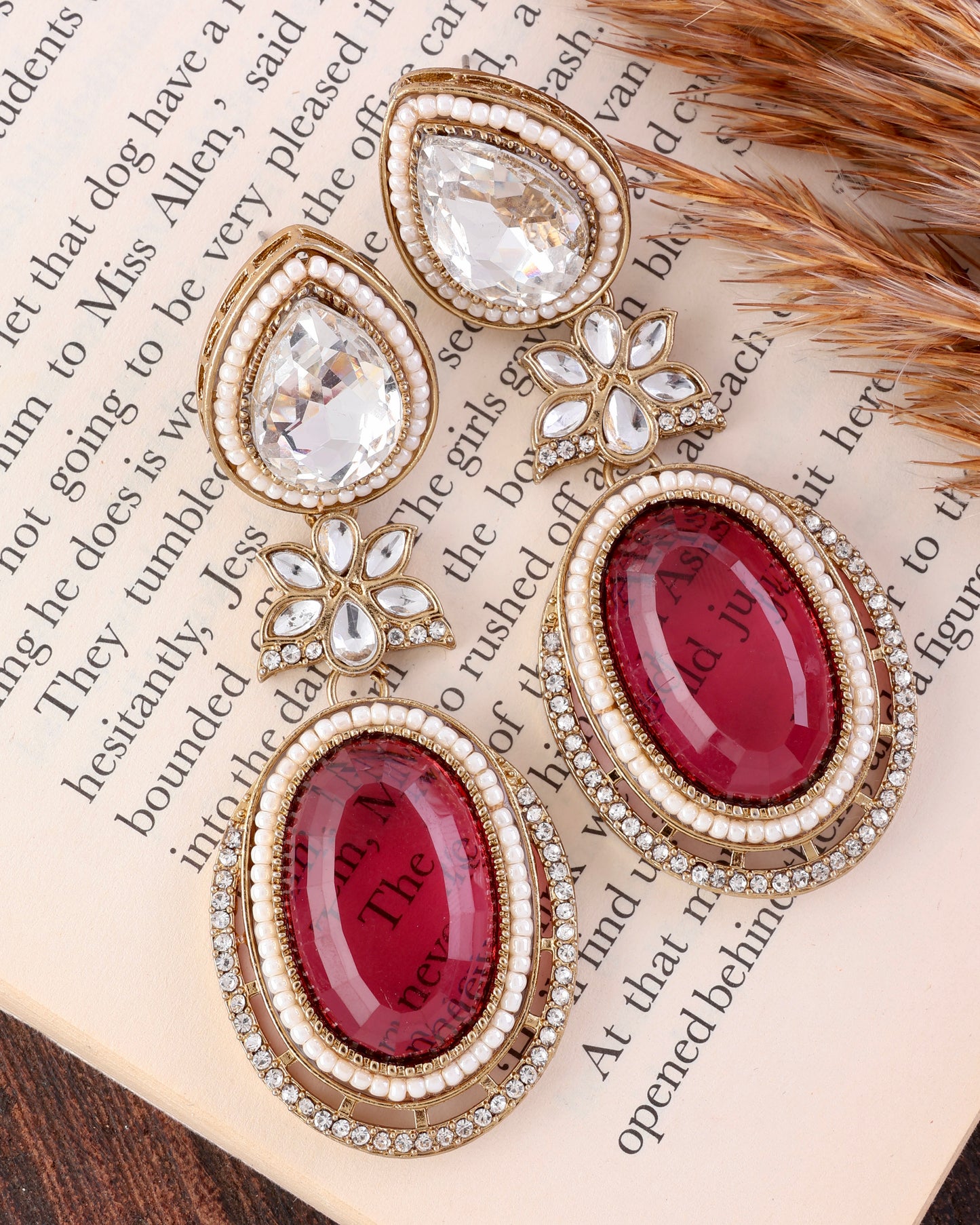 Pink Dhvit Premium Designer Zircone Polki Dupe Earring