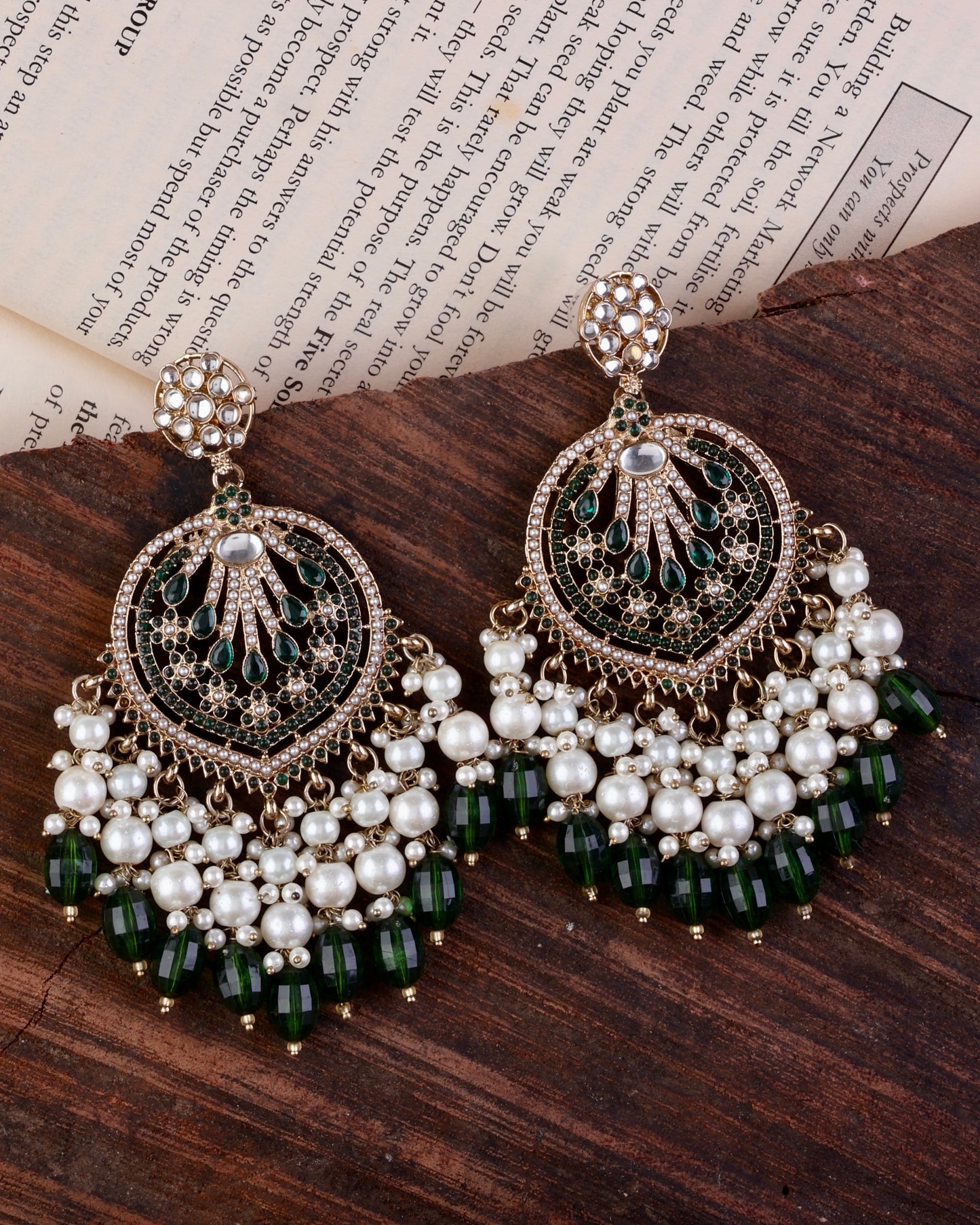 Emerald Green Ishmeet Designer Jadau Pakistani Chandbali
